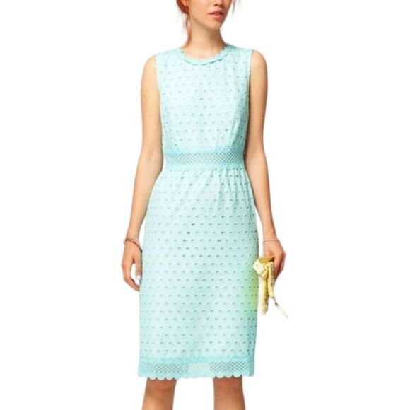ASOS Pencil Midi Dress Size 2 Seafoam Green Anglais Embroidered Womens - Picture 1 of 14
